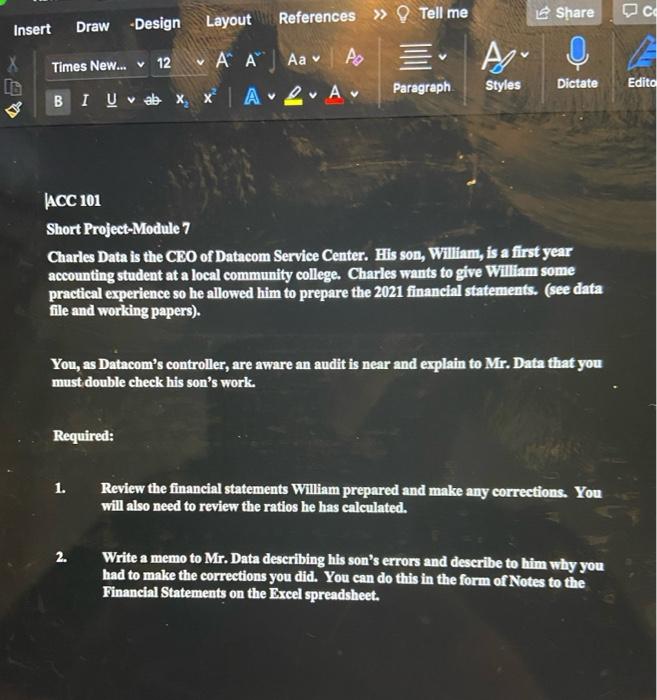 Insert Draw Design Layout References Tell me Share Times New... 12 A
