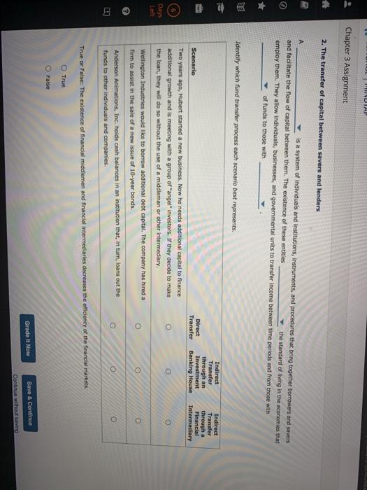 # Chapter 3 Assignment 2. The transfer of capital between savers and