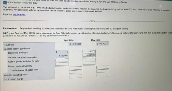4 Production 5 Sales 6 Variable costs: 0 100 500 450 400