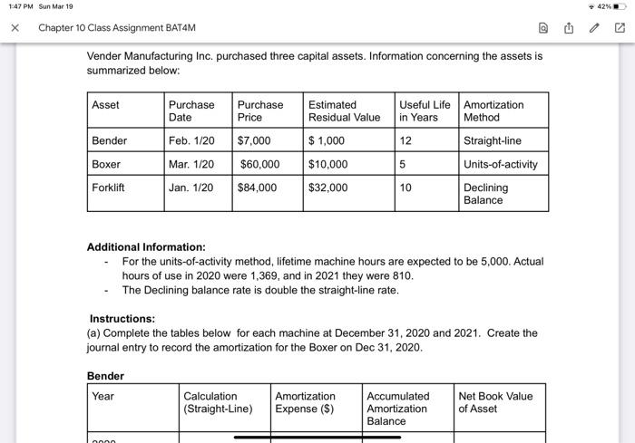 1:47 PM Sun Mar 19 X Chapter 10 Class Assignment BAT4M Vender