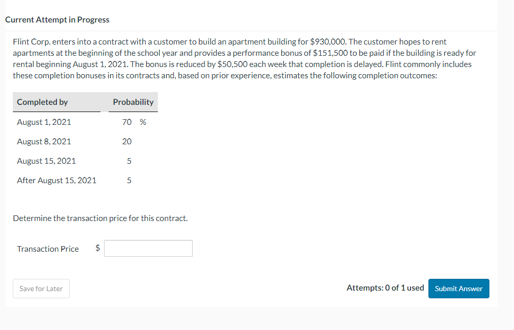 Current Attempt in Progress Flint Corp. enters into a contract with a