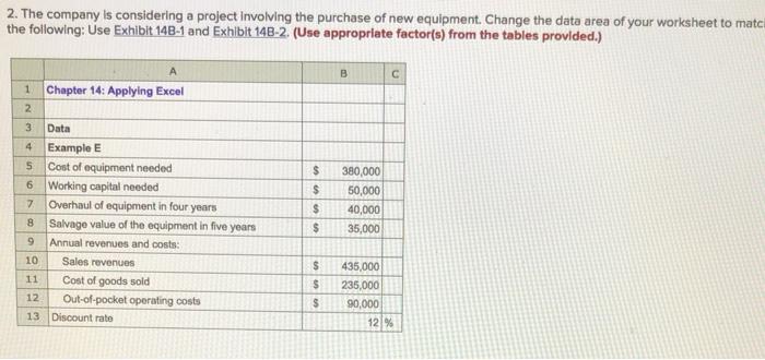 of equipment 4 Investment in working capital 5 Sales 6 Cost of
