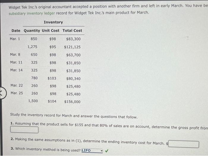 Widget Tek Inc.'s original accountant accepted a position with another firm and