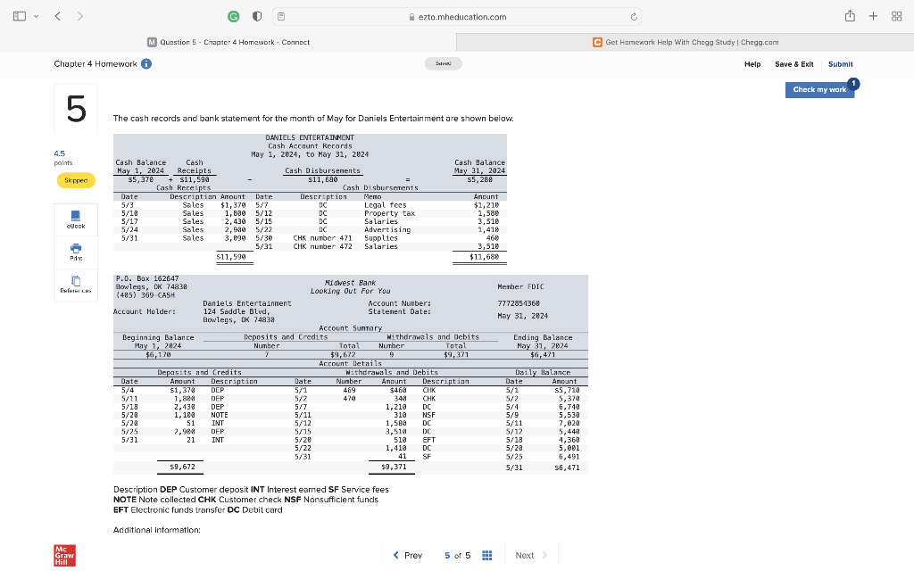 < > Chapter 4 Homework M Question 5 Chapter 4 Homework -