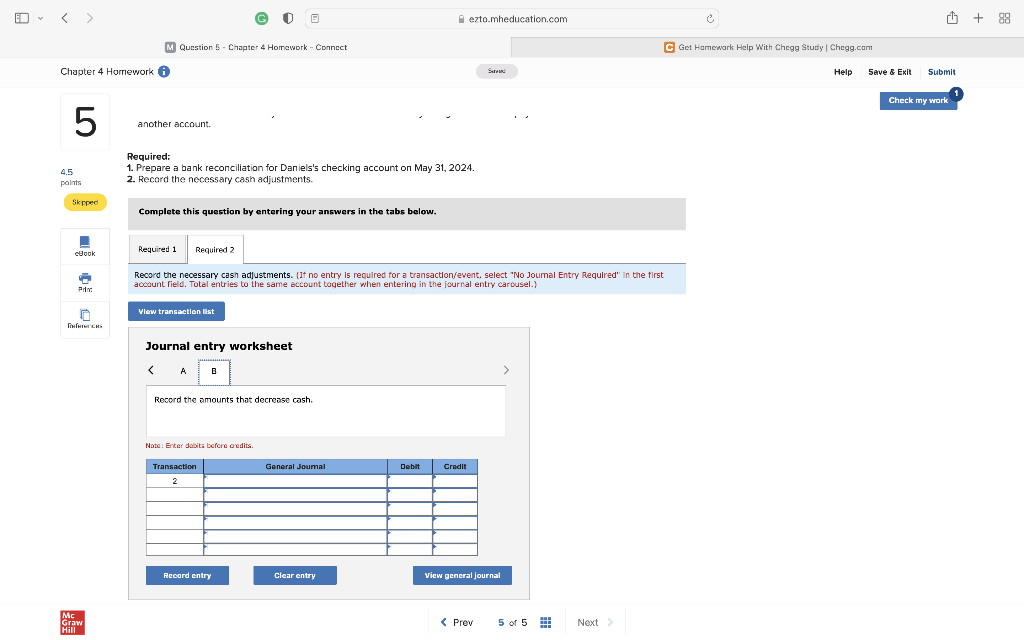 Skipped The cash records and bank statement for the month of May
