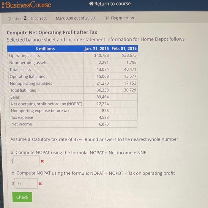 BusinessCourse Return to course Question 2 Incorrect Mark 0.00 out of 20.00