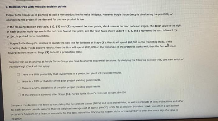 9. Decision tree with multiple decision points Purple Turtle Group Co. is