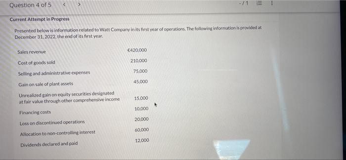 Question 4 of 5 < -71 Current Attempt in Progress Presented below
