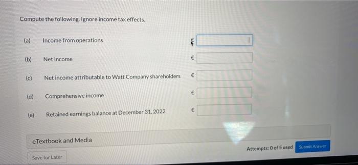 is information related to Watt Company in its first year of operations.
