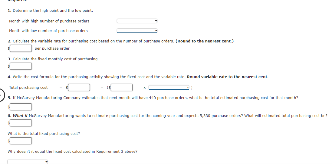 had the following 12 months of data on purchasing cost and number