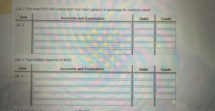in exchange for common stock Paid utilities expense of $450. Purchased equipment
