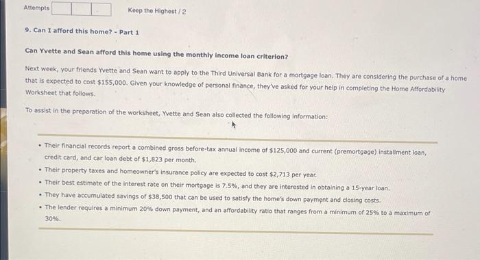 Attempts Keep the Highest/2 9. Can I afford this home? - Part