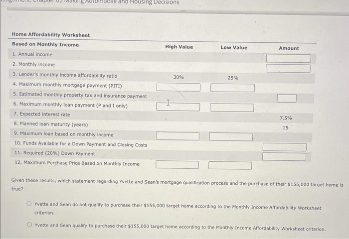 1 Can Yvette and Sean afford this home using the monthly income
