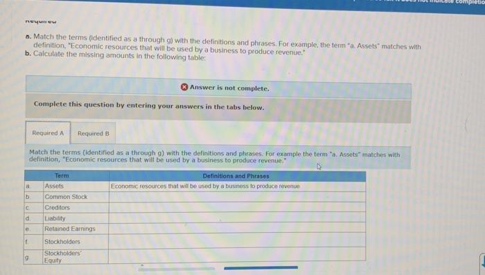 a. Match the terms (Identified as a through g) with the definitions