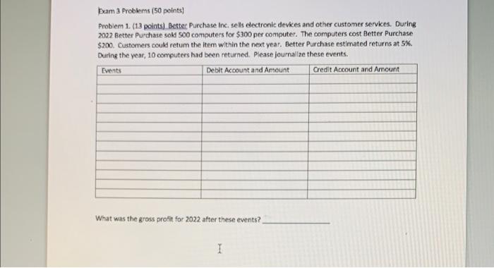 Exam 3 Problems (50 points) Problem 1. (13 points) Better Purchase Inc.