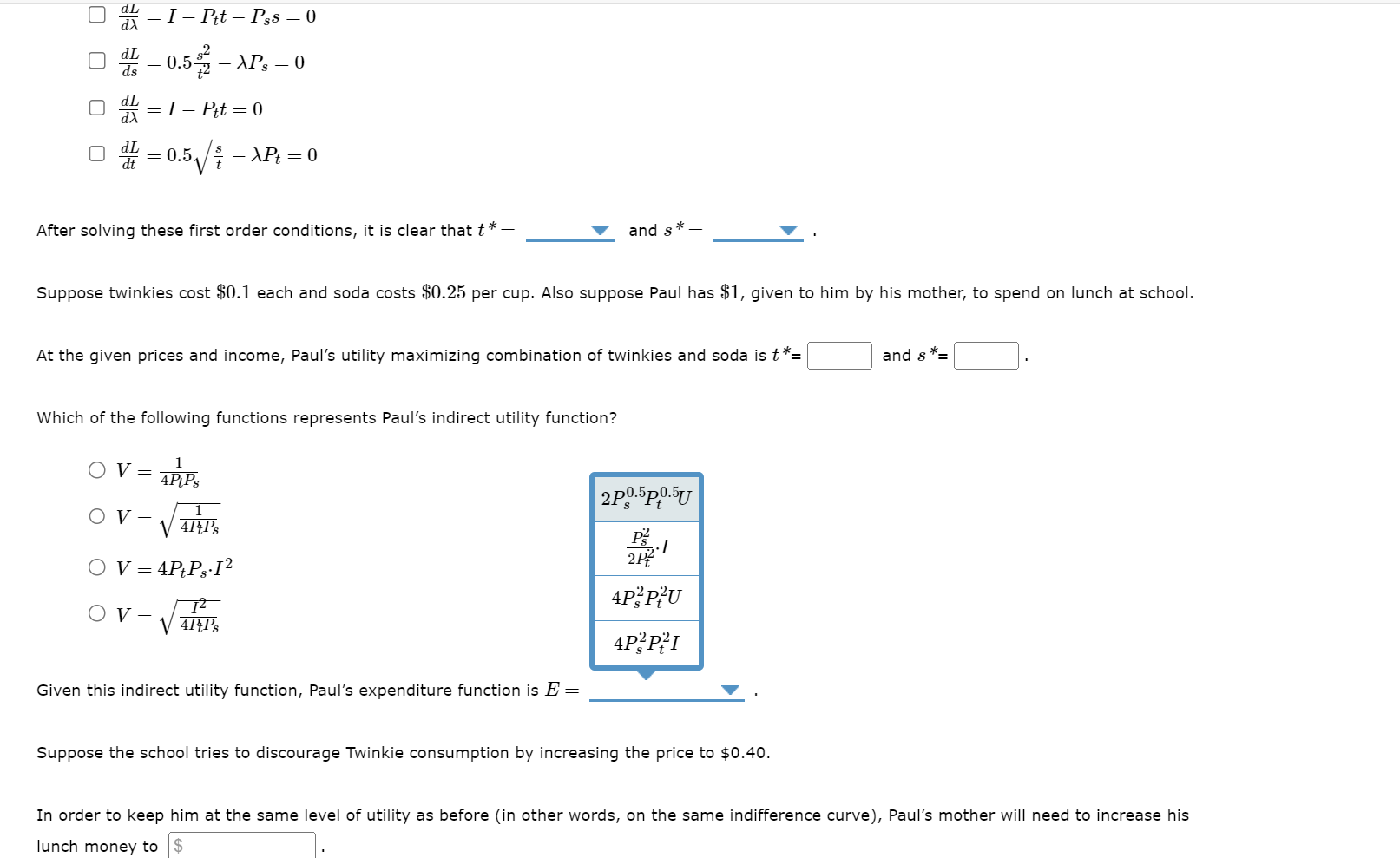 Pt each and the price of soda is Ps per cup. Also