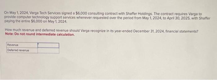 On May 1, 2024, Varga Tech Services signed a $6,000 consulting contract