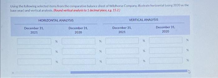 Company, illustrate horizontal (using 2020 as the base year) and vertical analysis.