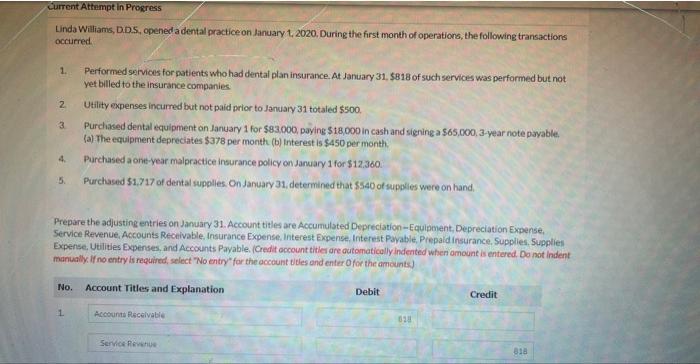 Current Attempt in Progress Linda Williams, D.D.S, opened a dental practice on