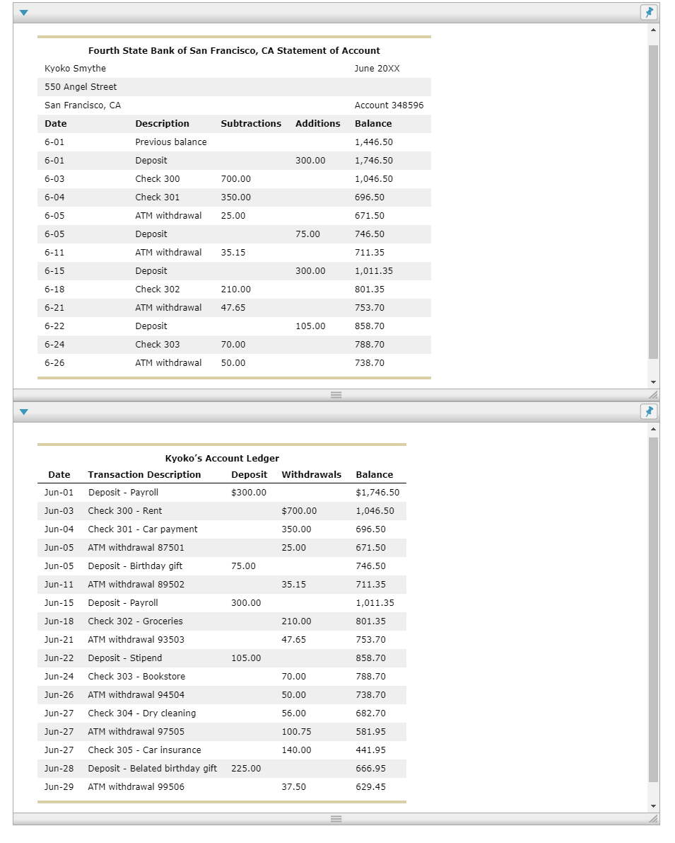 Kyoko, has never before had a checking account, but she finally opened