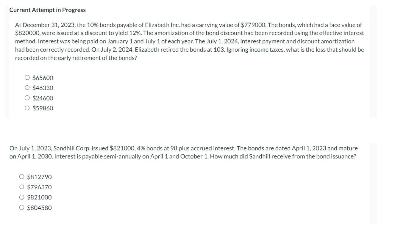 Current Attempt in Progress At December 31, 2023, the 10% bonds payable