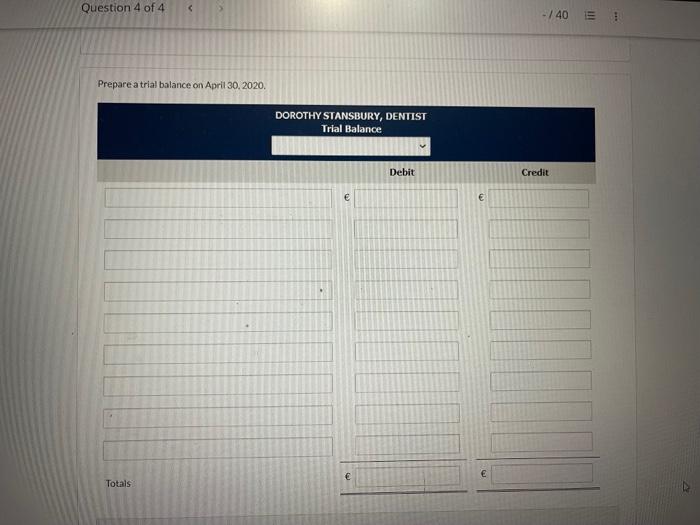 supplies on account from Dazzle Company 3,920. 10 Performed dental services and