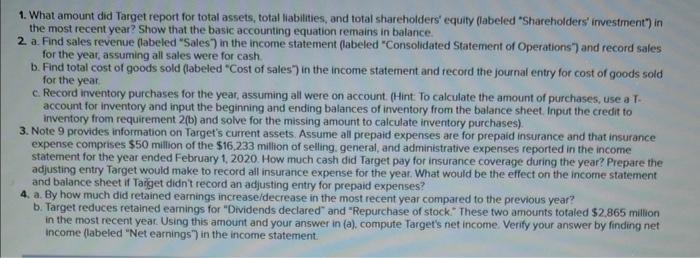 1. What amount did Target report for total assets, total liabilities, and