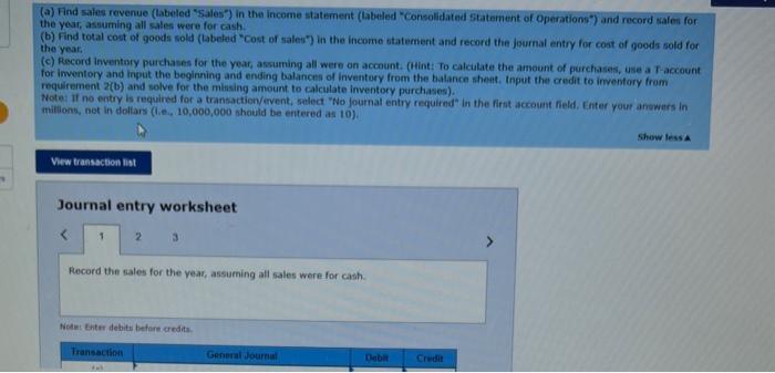 that the basic accounting equation remains in balance. 2. a. Find sales