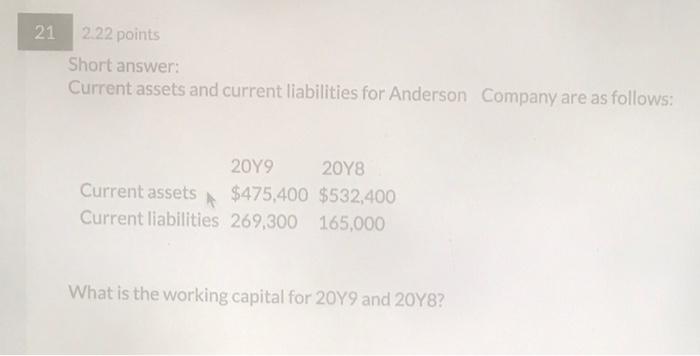 21 2.22 points Short answer: Current assets and current liabilities for Anderson