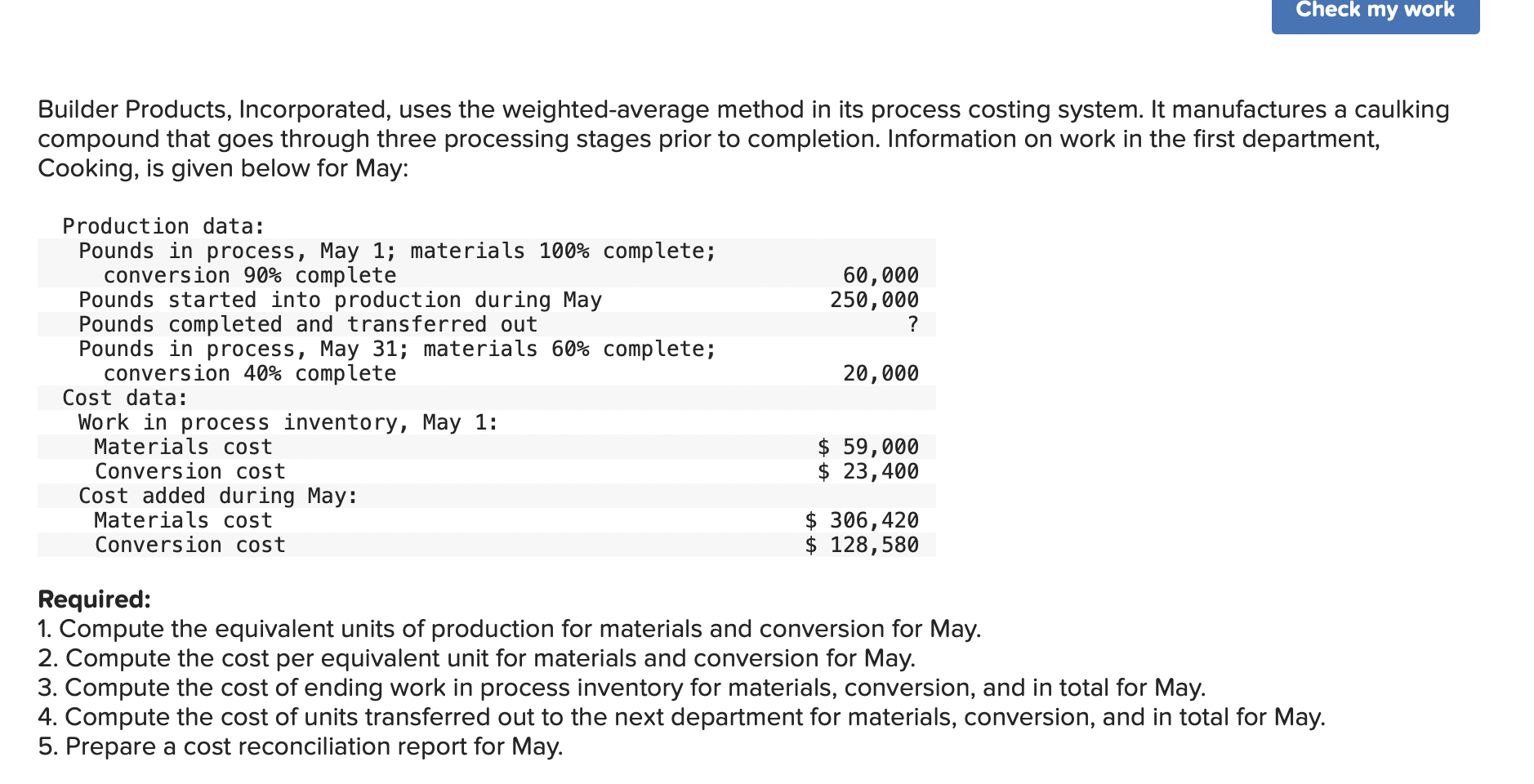 Check my work Builder Products, Incorporated, uses the weighted-average method in its