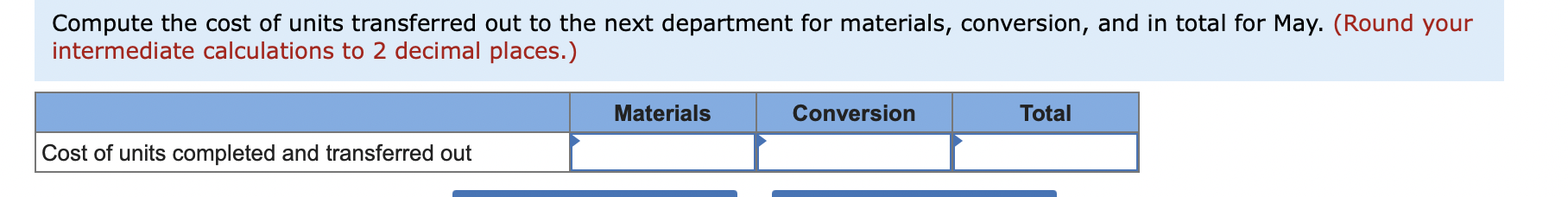 1; materials 100% complete; conversion 90% complete Pounds started into production during