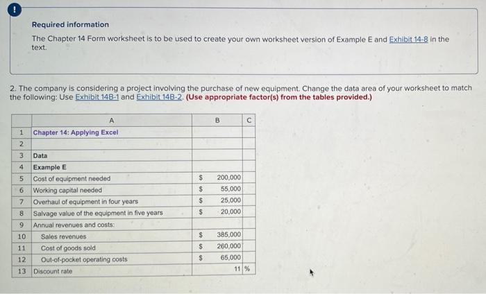 Required information The Chapter 14 Form worksheet is to be used to
