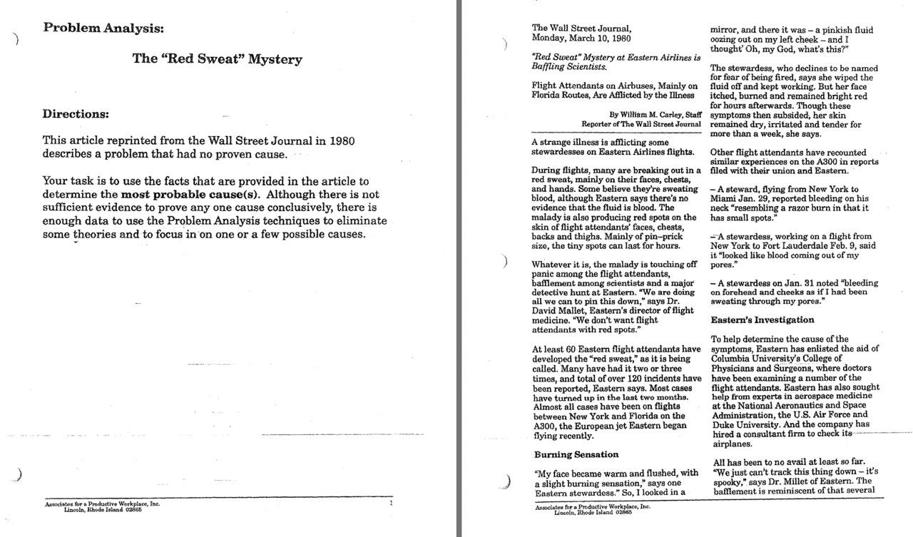 Problem Analysis: ) ) Directions: The "Red Sweat" Mystery This article reprinted