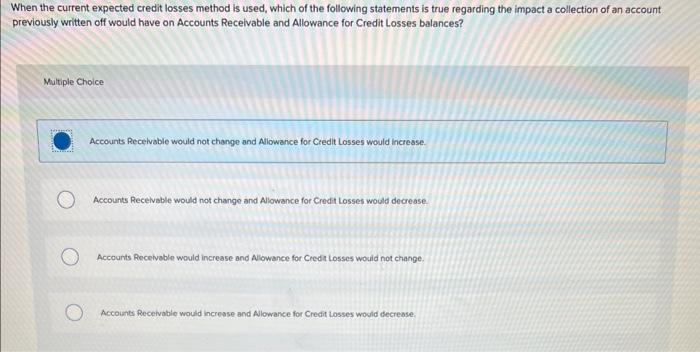 When the current expected credit losses method is used, which of the