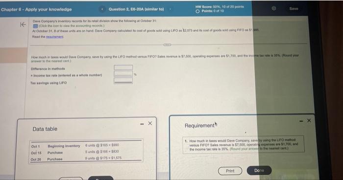 Chapter 6 - Apply your knowledge HW Score: 50%, 10 of 20