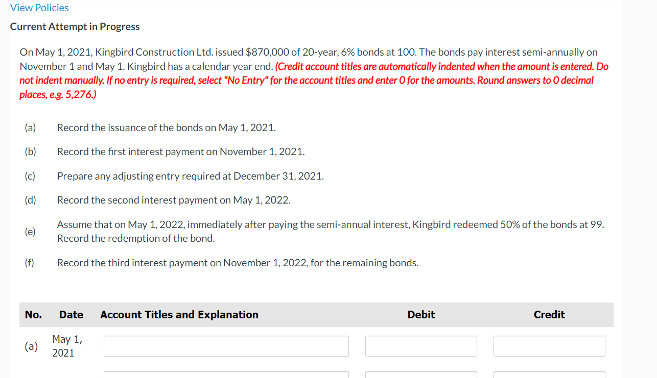 View Policies Current Attempt in Progress On May 1, 2021, Kingbird Construction