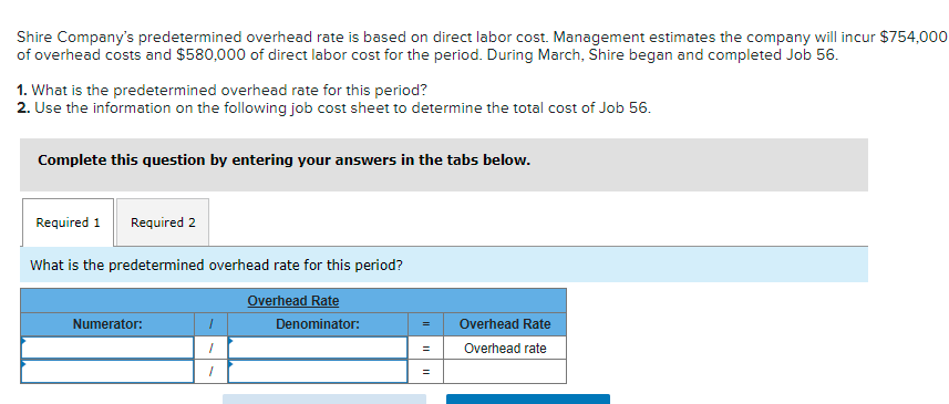 Shire Company's predetermined overhead rate is based on direct labor cost. Management