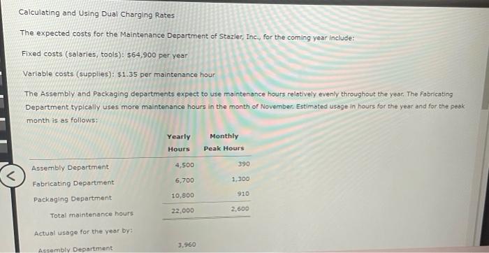 Calculating and Using Dual Charging Rates The expected costs for the Maintenance