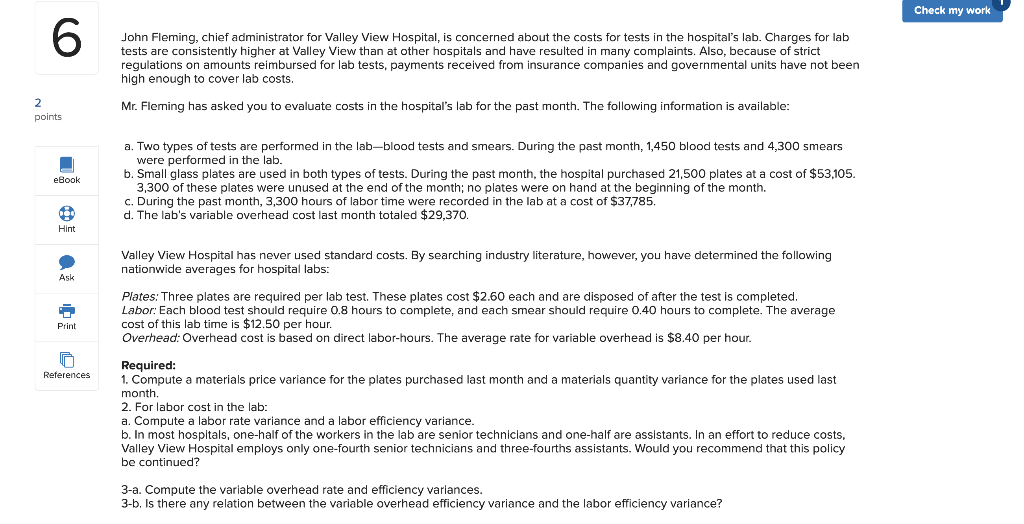 6 2 points eBook Hint Ask Print References John Fleming, chief administrator