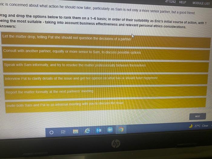 4713262 HELP MODULE LIST ric is concerned about what action he should