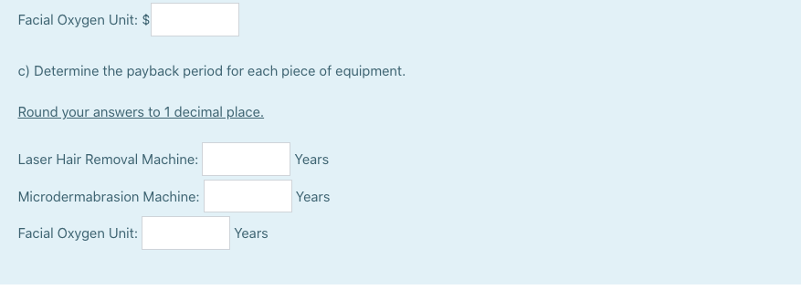 removal and microdermabrasion. Currently, the company is considering purchasing the following spa