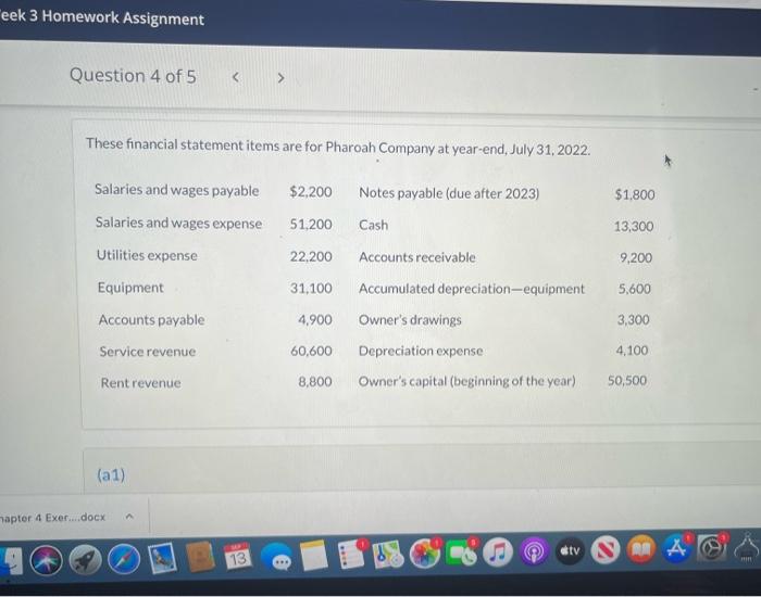eek 3 Homework Assignment Question 4 of 5 < These financial statement