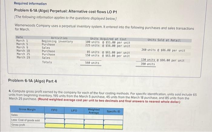 Required information Problem 6-1A (Algo) Perpetual: Alternative cost flows LO P1 [The