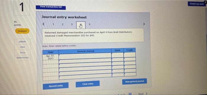 for cash, $1,180. 2 Returned merchandise for cash purchased on April 1;