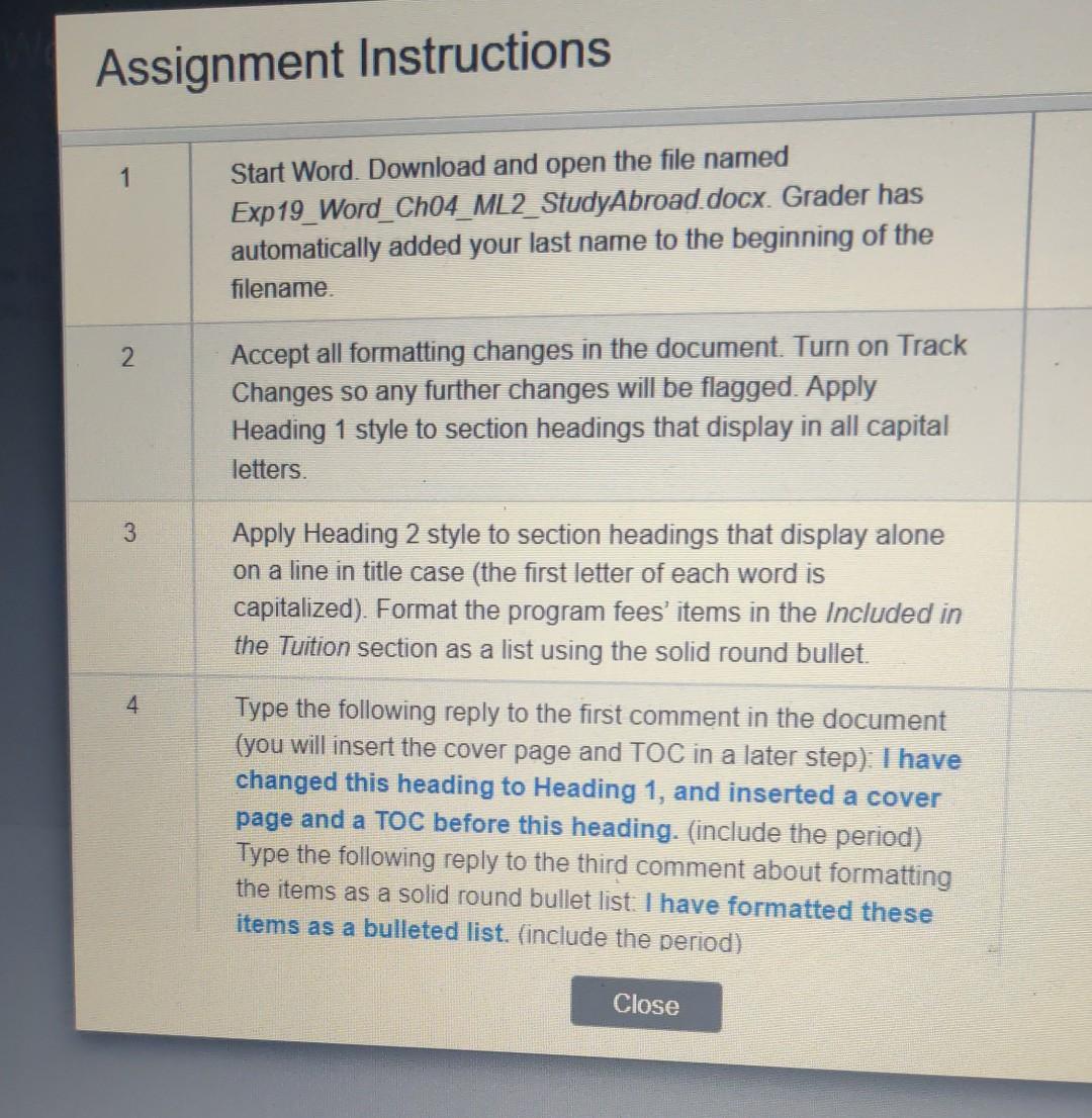 Assignment Instructions 1 2 3 4 Grader has Start Word. Download and
