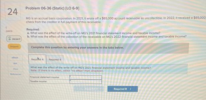Problem 06-36 (Static) [LO 6-9] 24 1 points 00:24:17 Skipped MG is