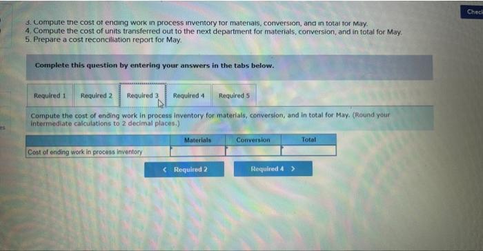 below for May Production data: Pounds in process, May 1; materials 100%