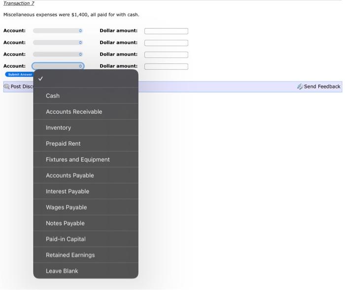 amount: Accounts Receivable Inventory Prepaid Rent Fixtures and Equipment Accounts Payable Interest