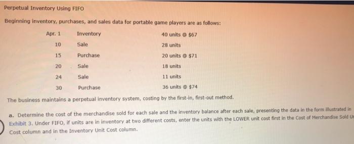 Perpetual Inventory Using FIFO Beginning inventory, purchases, and sales data for portable