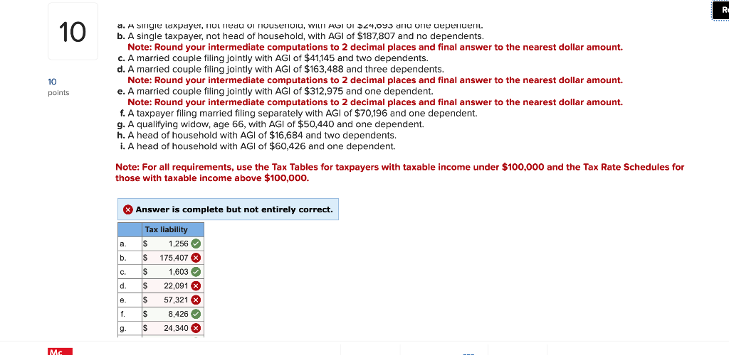 10 10 points a. A single taxpayer, not head on nousenoia, witTI